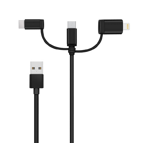 Bitmore 3 in 1 Apple Certified MFi 1m Charging Cable - Black