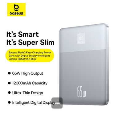 Baseus Blade2 12000mAh 65W Power Bank with Digital Display Intelligent Edition - Horizon Silver