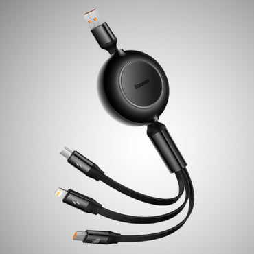 Baseus Bright Mirror 2 Series Retractable 3-in-1 Fast Charging Data Cable USB to M+L+C 66W 1.1M - Black