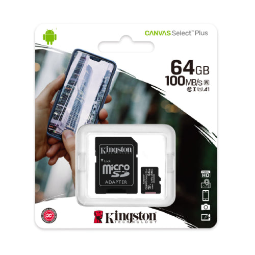Kingston 64GB Canvas Select Plus microSD Card (SDXC) + SD Adapter - 100MB/s