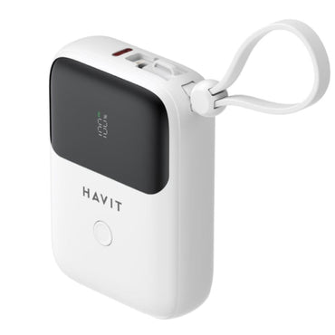 Havit PB5215 PD22.5W USB-C and Lightning Cable 10,000 mAh Powerbank - White