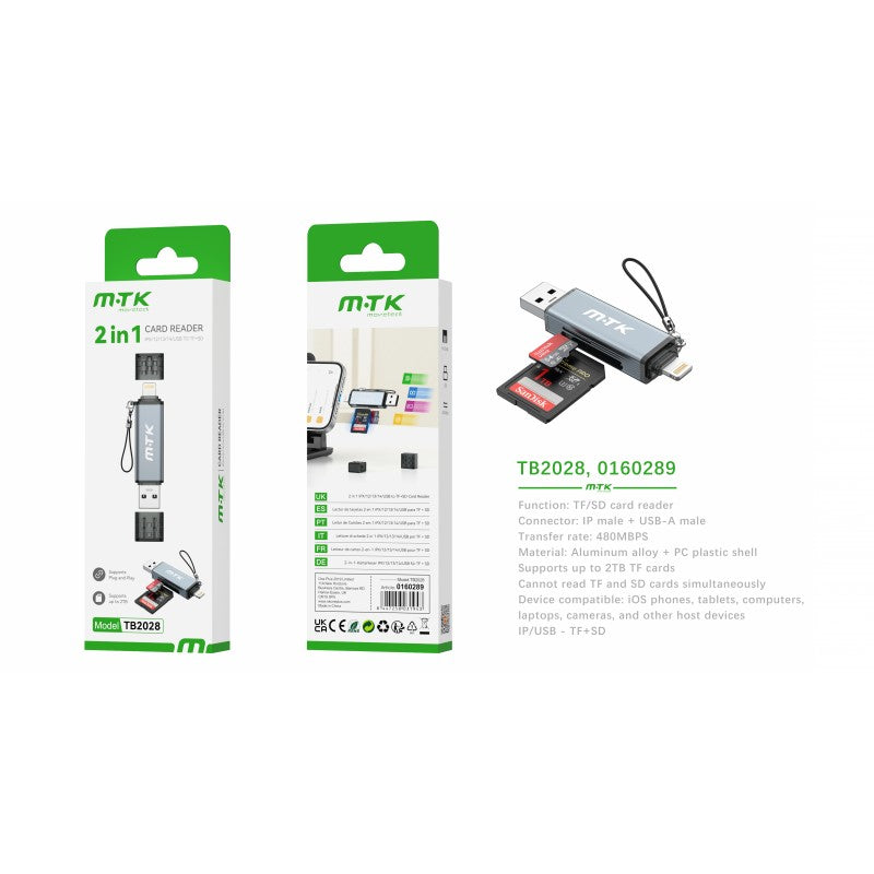 Woox TB2028 Dual Lightning and USB TF+SD Card Reader, Grey