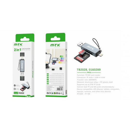 Woox TB2028 Dual Lightning and USB TF+SD Card Reader, Grey