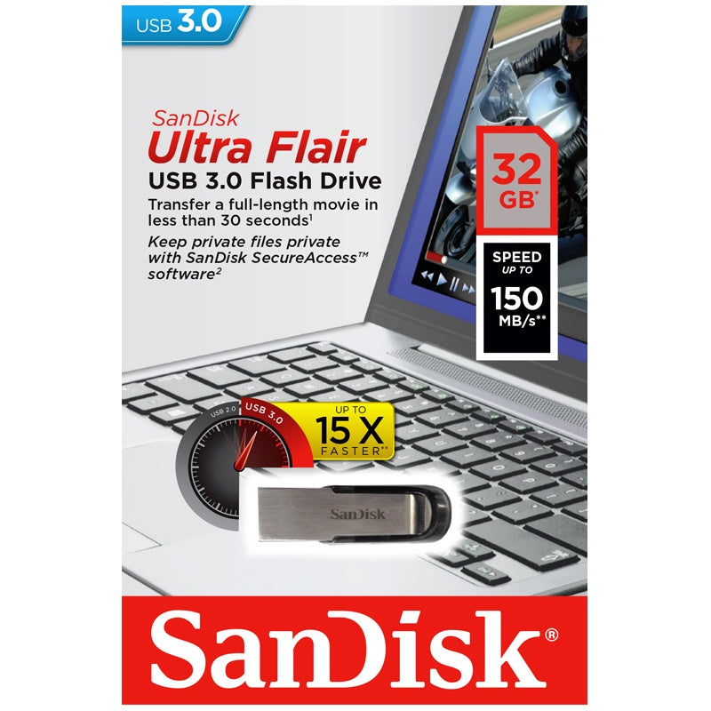 SanDisk 32GB Ultra Flair USB 3.0 Flash Drive - 150Mb/s