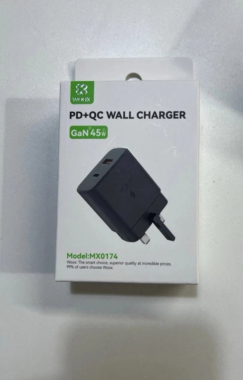 45w Uk Dual Port Gan Fast Charger - with folding Pin