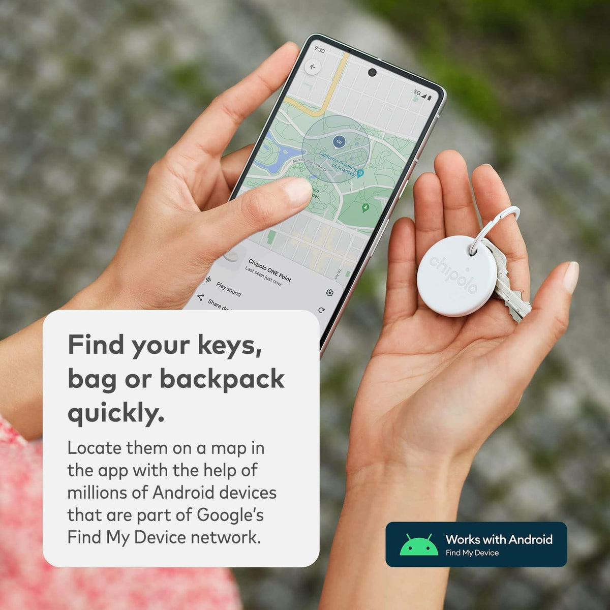 Chipolo ONE Point - Key Finder, Bluetooth Tracker for Keys, Bag - Works with Google's Find My Device app (Android only) (Off White)