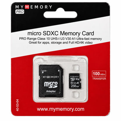 MyMemory PLUS 256GB microSD Card (SDXC) 4K A1 UHS-1 V30 U3 + Adapter - 100MB/s
