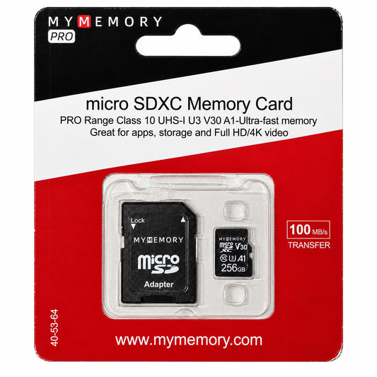 MyMemory PLUS 256GB microSD Card (SDXC) 4K A1 UHS-1 V30 U3 + Adapter - 100MB/s