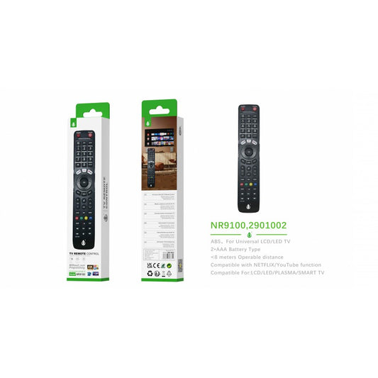 NR9100 Universal Remote Controler for LCD/LED TV, (Batteries Not Included), Black