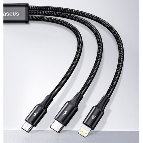 Baseus Rapid Series 3-in-1 Fast Charging Data Cable Type-C to C+L+C PD 20W 1.5m -  Black