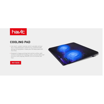 HAVIT HV-F2035 Laptop/Gaming Cooling Pad for 14 to 15.6 inch laptops - Black