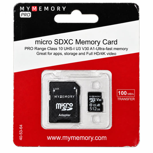 My Memory 512gb micro SDXC Memory Card + Adapter Pro Range Class 10 UHS-I U3 V30 A1-Ulra-fast Memory