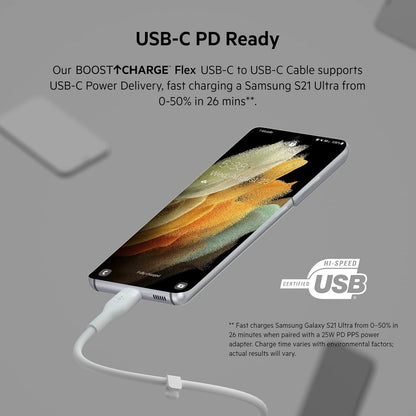 Belkin BoostCharge Flex silicone USB C charger cable, USB-IF certified USB type C to USB type C