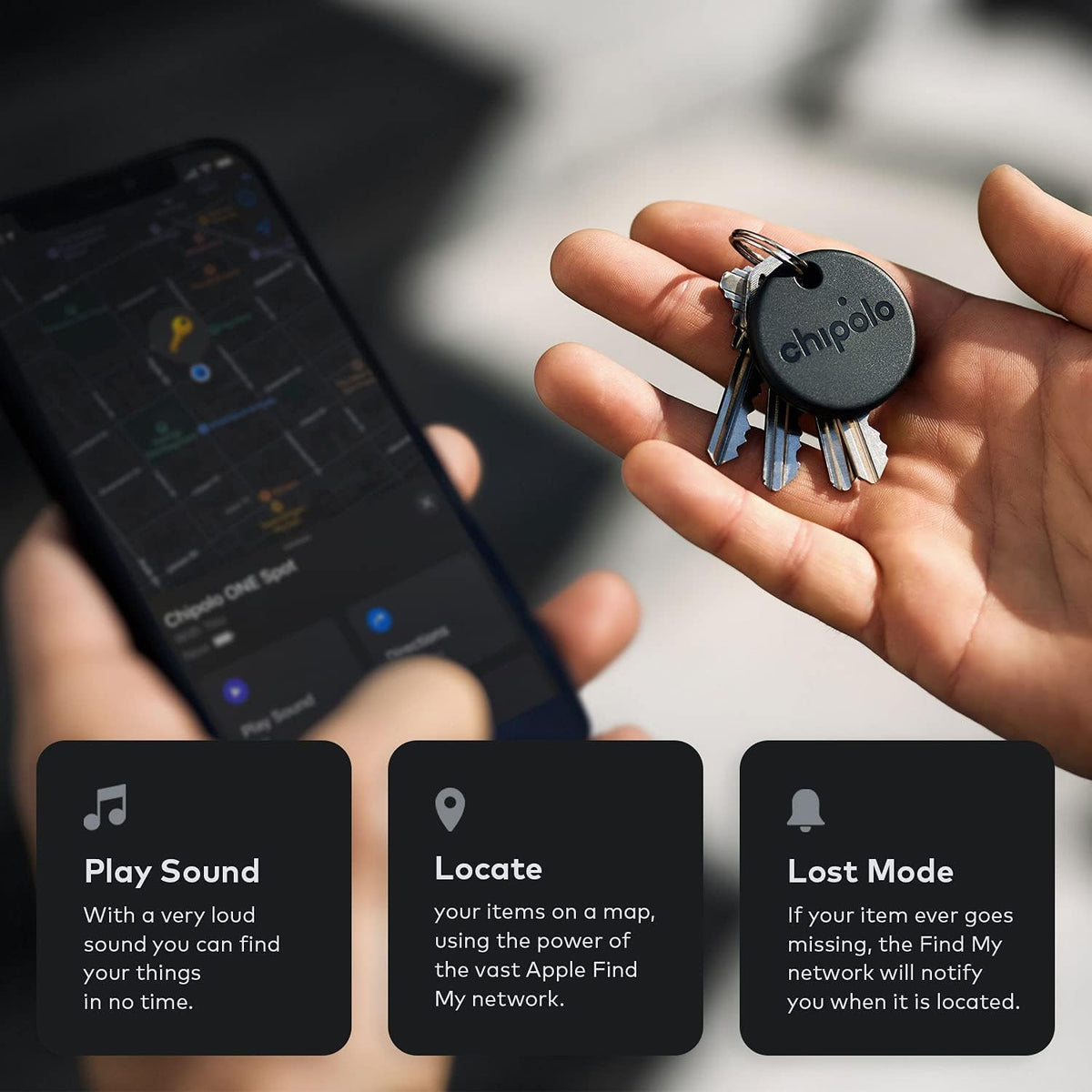 Chipolo ONE Spot - Finder, Bluetooth Tracker - Works with The Apple Find My app (only for iOS) (Black)