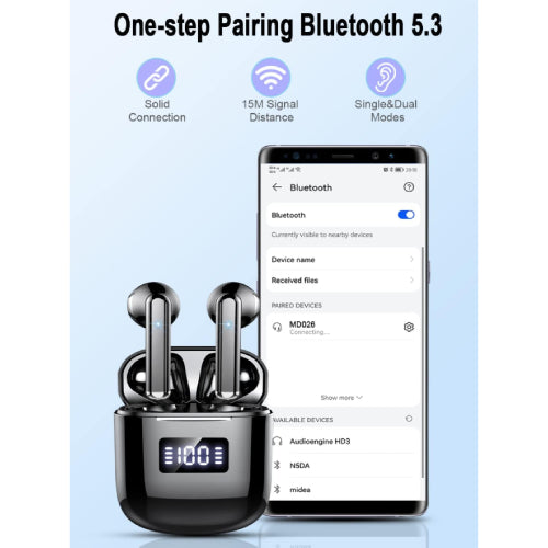 GCBIG Bluetooth Wireless Earbuds - Black