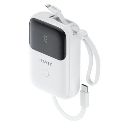 Havit PB5215 PD22.5W USB-C and Lightning  Cable 10,000 mAh Powerbank - White
