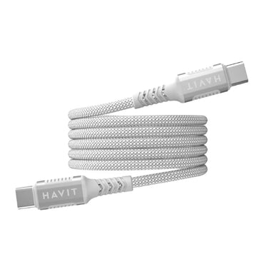 Havit CB6297 Nylon Braided PD60W USB-C to USB-C 1M Magnetic Cable - White