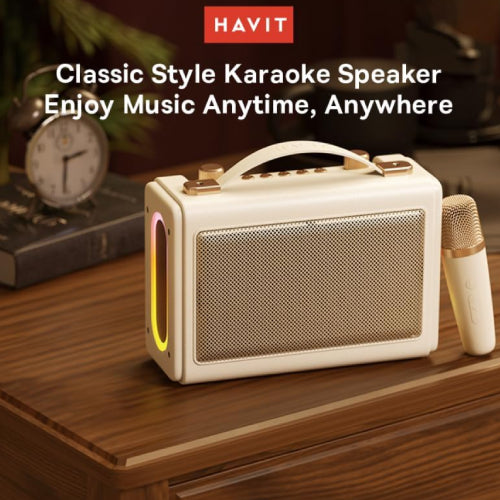 Havit SK823BT Retro Portable Karaoke Bluetooth Speaker with Wireless Microphone - Beige
