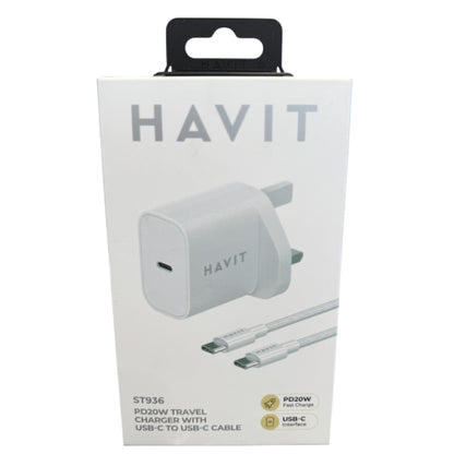 HAVIT ST936 Travel Charger with USB-C to USB-C Cable - White