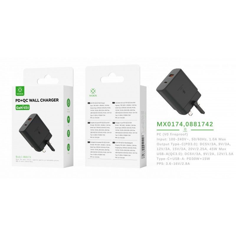 45w Uk  Dual Port Gan Fast Charger - with folding Pin