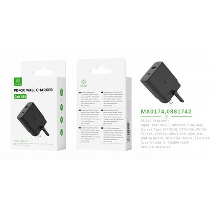 45w Uk  Dual Port Gan Fast Charger - with folding Pin