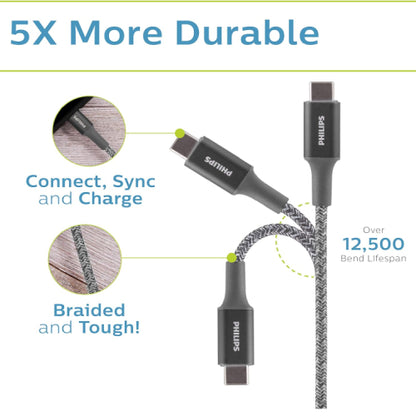 Philips USB-C to Lightning Braided Data Charging Cable - Grey