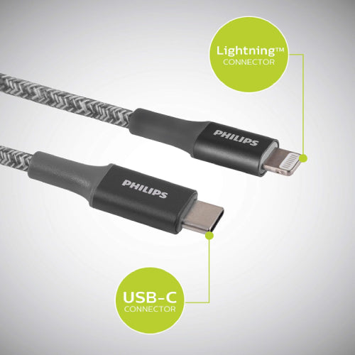 Philips USB-C to Lightning Braided Data Charging Cable - Grey