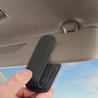 Magnetic Faux Leather Car Sun Visor Sunglasses Holder Glasses Portable Clip Storage Rack - Black
