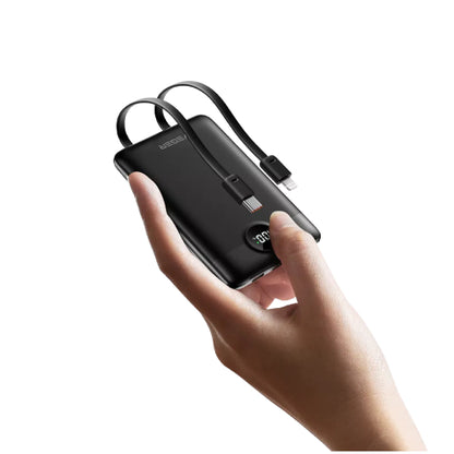 Veger C11 22.5W PD 10,000mAh Power Bank With Built In Non-MFI Lightning & USB-C Cable - Black