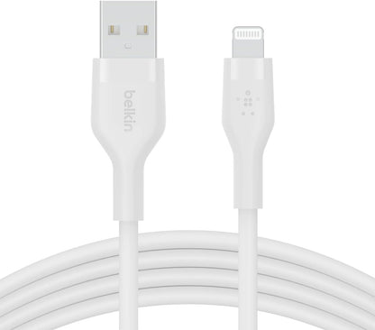 Belkin BoostCharge Flex Silicone USB Type A to Lightning Cable (2M/6.6FT), MFi Certified Charging Cable for iPhone White