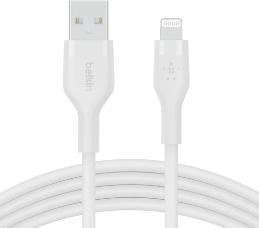 Belkin BoostCharge Flex Silicone USB Type A to Lightning Cable (2M/6.6FT), MFi Certified Charging Cable for iPhone White