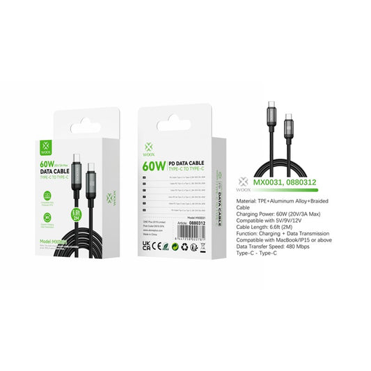 USB C TO C CABLE - 60w Braided 2m Cable Black