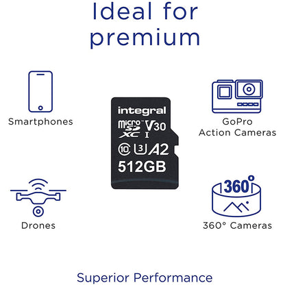 Integral 512GB UltimaPRO A2 V30 High Speed microSD Card (SDXC) UHS-I U3 - 180MB/s
