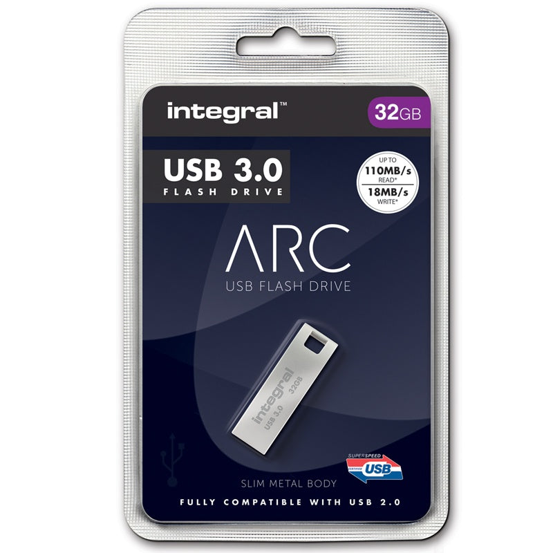 Integral 32GB Metal ARC USB 3.0 Flash Drive - 110MB/s