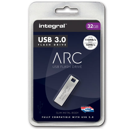 Integral 32GB Metal ARC USB 3.0 Flash Drive - 110MB/s