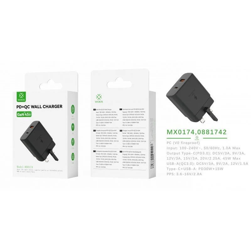 45w Uk  Dual Port Gan Fast Charger - with folding Pin