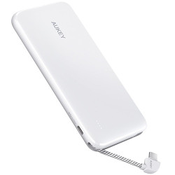 AUKEY PB-N73C 10000mAh 18W PD 2-Port Portable Charger with Built-In USB-C Cable - White