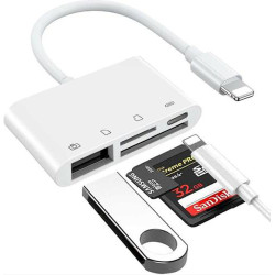 8 pin Lightning to SD Memory Card Reader for Apple - White