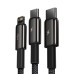 Baseus Tungsten Gold One-for-three Fast Charging Data Cable USB to M+L+C 3.5A 1.5m - Black