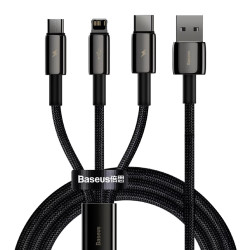 Baseus Tungsten Gold One-for-three Fast Charging Data Cable USB to M+L+C 3.5A 1.5m - Black