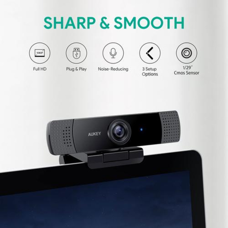 AUKEY PC-LM1E Full HD Video 1080P Webcam - Black