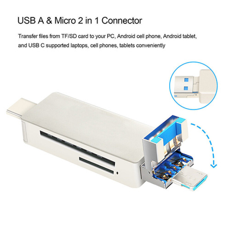 SD & MicroSD Card Reader - USB-C to Micro USB & USB