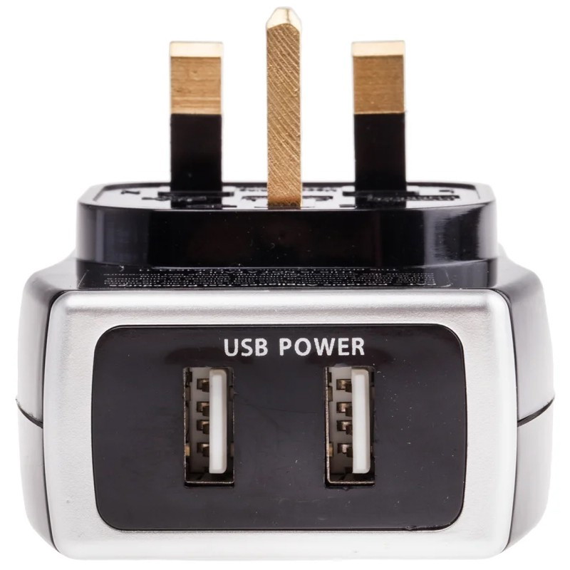 Masterplug USB Charger with Plug Through Surge Socket + 2 x 3.1A USB Ports - Black