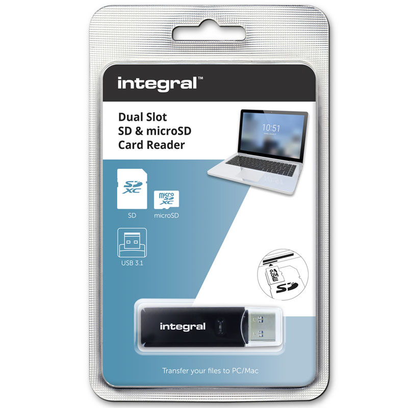 Integral USB 3.1 SD + Micro SD Card Reader - Black