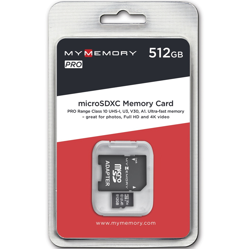 MyMemory 512GB V30 PRO microSD Card (SDXC) 4K A1 UHS-1 U3 + Adapter - 100MB/s