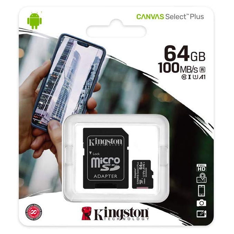 Kingston 64GB Canvas Select Plus microSD Card (SDXC) + SD Adapter - 100MB/s