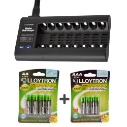 Lloytron Slimline Battery Charger + 4 x AA (1300mAh) & 4 x AAA (900mAh) Batteries