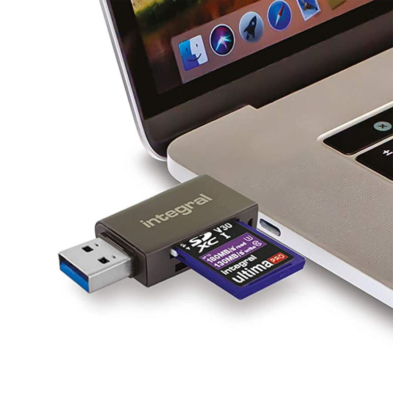 Integral USB 3.0 + USB-C OTG SD and Micro SD A2 Card Reader - 180MB/s