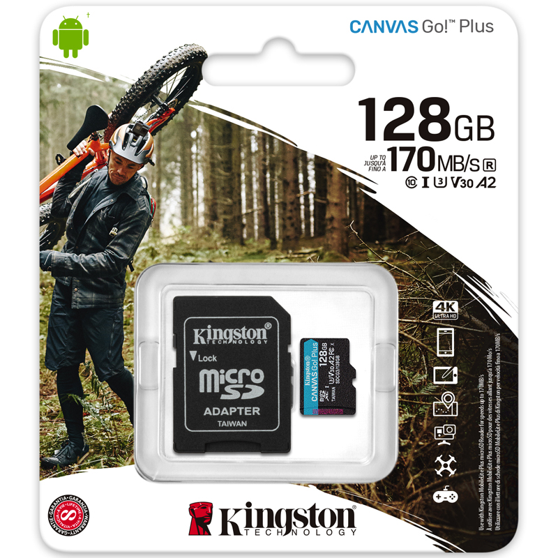 Kingston 128GB Canvas Go Plus microSD Card (SDXC) UHS-I U3 V30 A2 + Adapter - 170MB/s