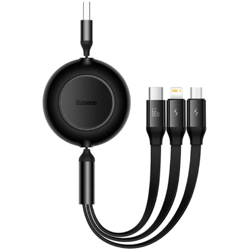 Baseus Bright Mirror 2 Series Retractable 3-in-1 Fast Charging  Data Cable USB to M+L+C 66W 1.1M -  Black